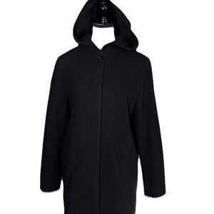 Vintage Jason Kole Women's Small Black 100% Wool Hooded Pea Coat Jacket Goth
